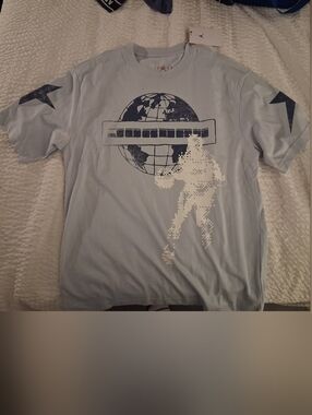 Jordan Light Blue Short Sleeve Graphic Tee with Navy Accents